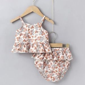 Shein Baby Girl Fruit Print Cami Top and Ruffle Shorts